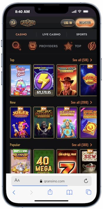 Gransino mobile Version auf dem Smartphone